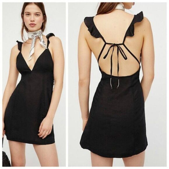 Free People Women's Black Josie Side Buttons Detail Mini Dress Size Medium - Picture 1 of 16
